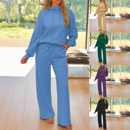 Women's Casual Hooded Long Sleeve Pullover Sweatshirt And Sweatpants Suit