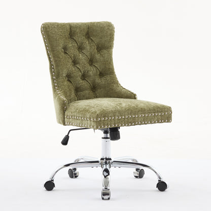 A&A Furniture Office Chair,Modern Chenille Upholstered Tufted Button Home Office Chair With Chrome Metal Base,Adjustable Desk Chair Swivel Office Chair Gree