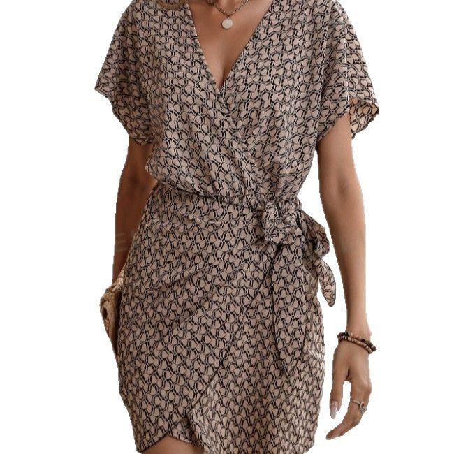 Lace-up Loose Batwing Sleeve V-neck Women's Dress