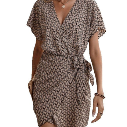 Lace-up Loose Batwing Sleeve V-neck Women's Dress