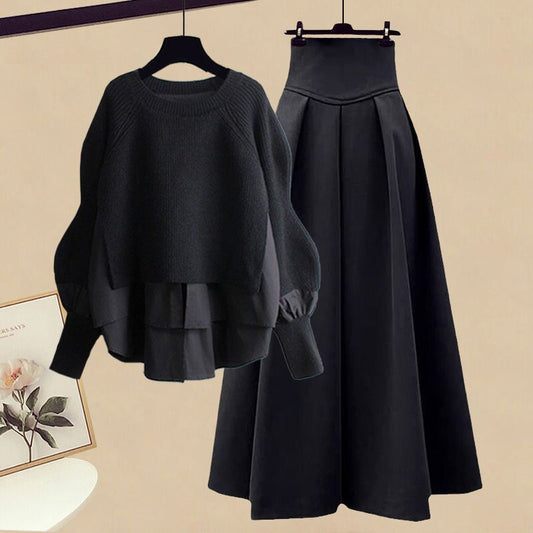 Women's Casual Fashion Fake Two-piece Top Slim Fit Skirt Two-piece Set