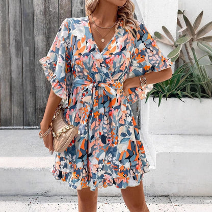 New Floral Print Short-sleeved Women's Dress
