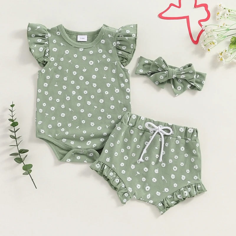 Boys And Girls Fashion Floral Flying Sleeves Romper Suit