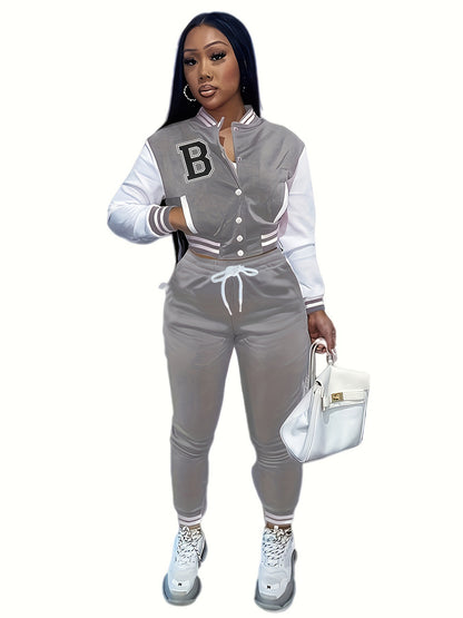 Letter Color Matching Jacket Single-breasted Letter Printed Baseball Uniform Sports Suit