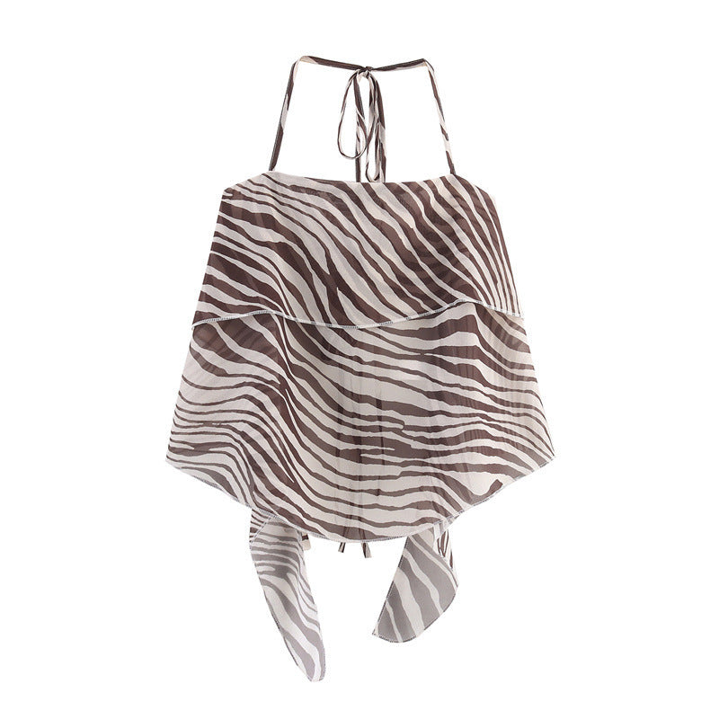 Animal Print Halter Spaghetti Straps High Waist Skirt Suit