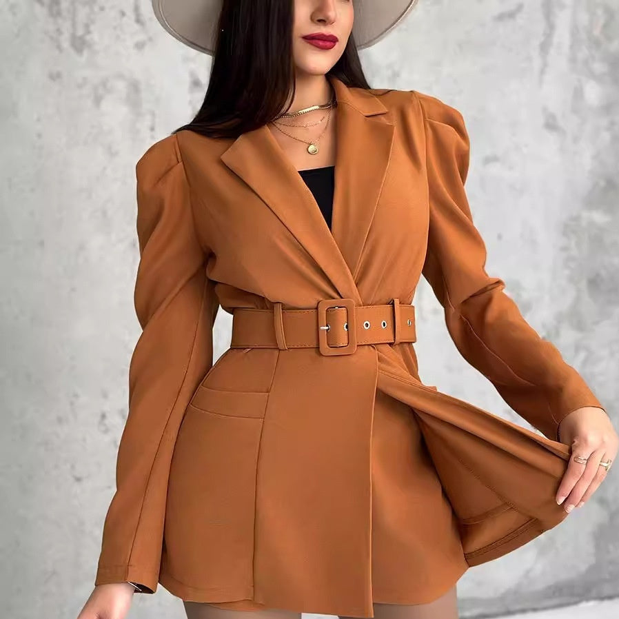 Women's European And American Princess Sleeves With Belt Jumpsuit