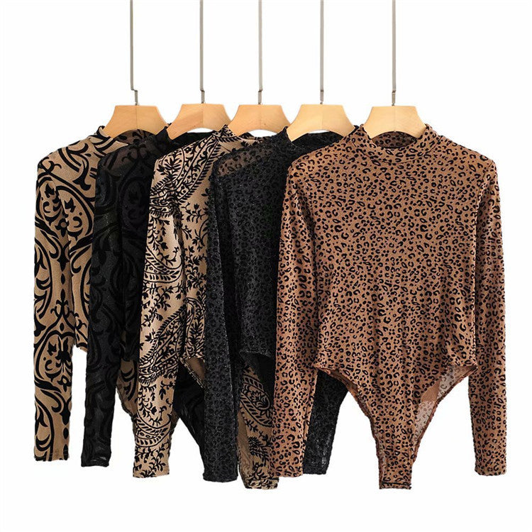 New sexy stand collar gold mesh bodysuit