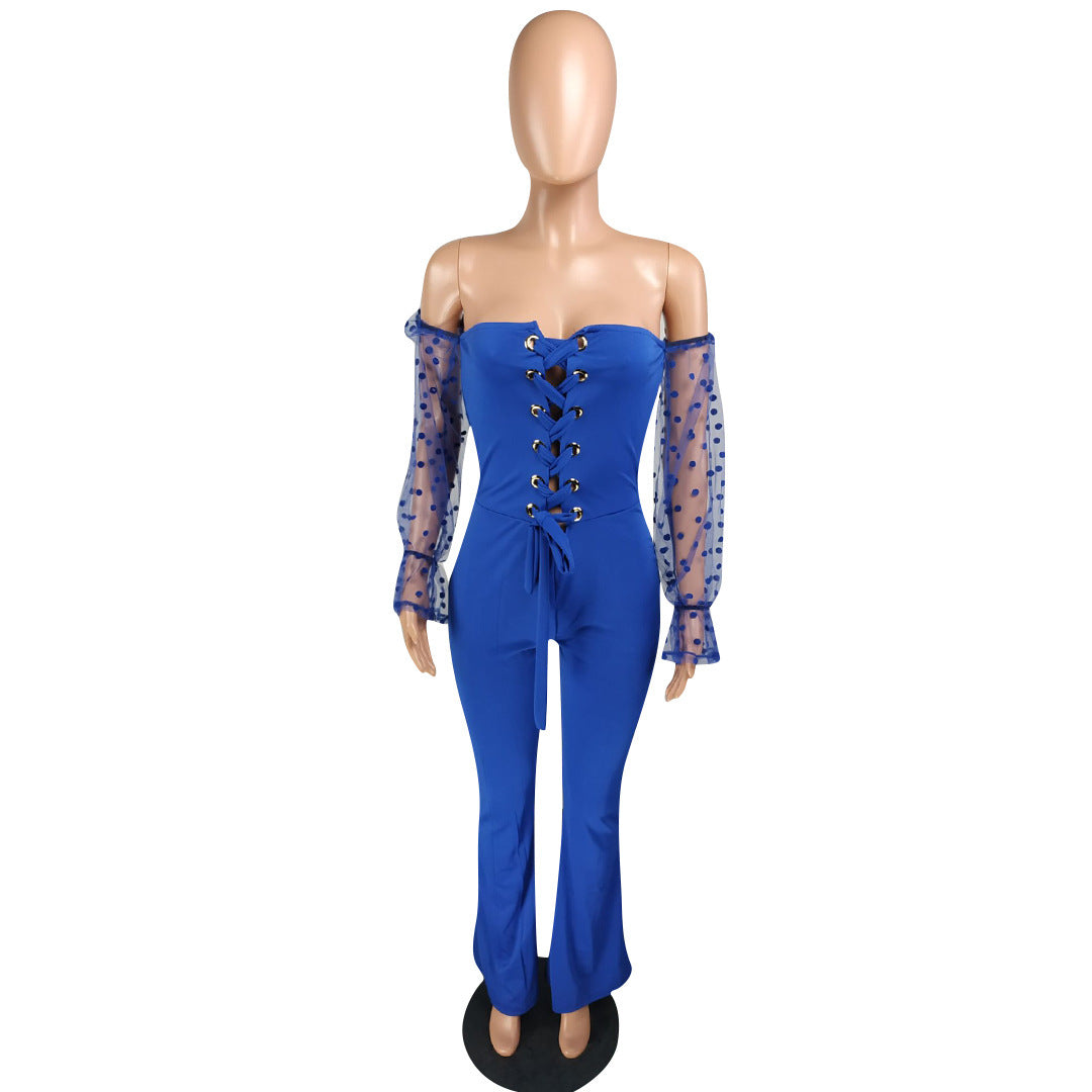 Hollow wide-leg casual jumpsuit