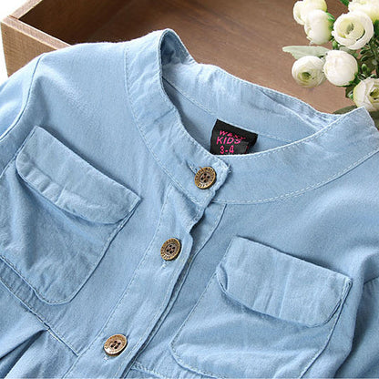 Girls' Long Sleeve Stand Collar Shirt Baby Skirt