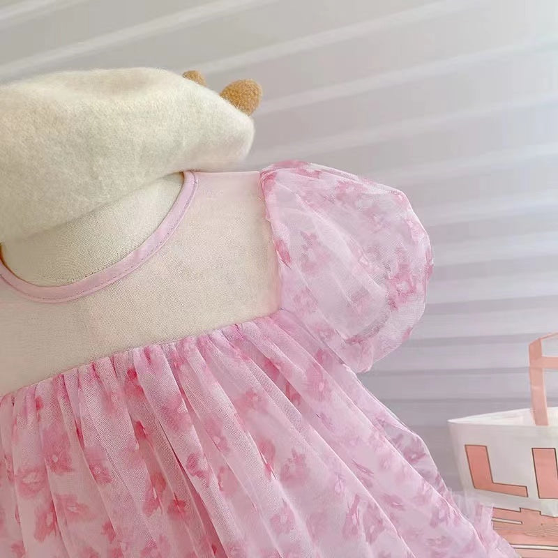 Western Style Short Sleeve Flower Mesh Fairy Dress