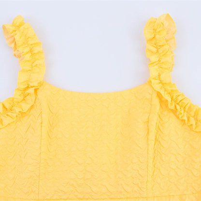 Wooden Ear Decorative Embossed Sling Dress