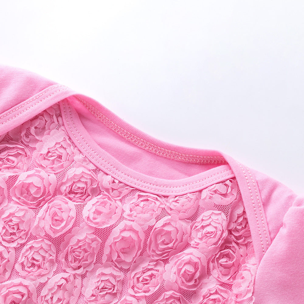 Long sleeve solid color composite rose dress