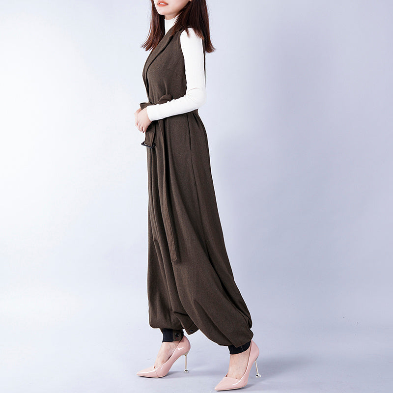 Wool Overalls Large Size Loose Tweed Jumpsuit