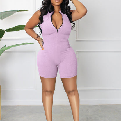 Women's Casual Sleeveless Candy Multi-color Zipper Jumpsuit