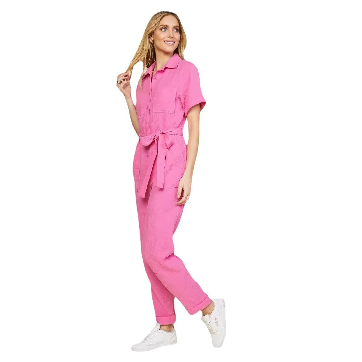 Women's Solid Color Short-sleeved Jumpsuit Trousers