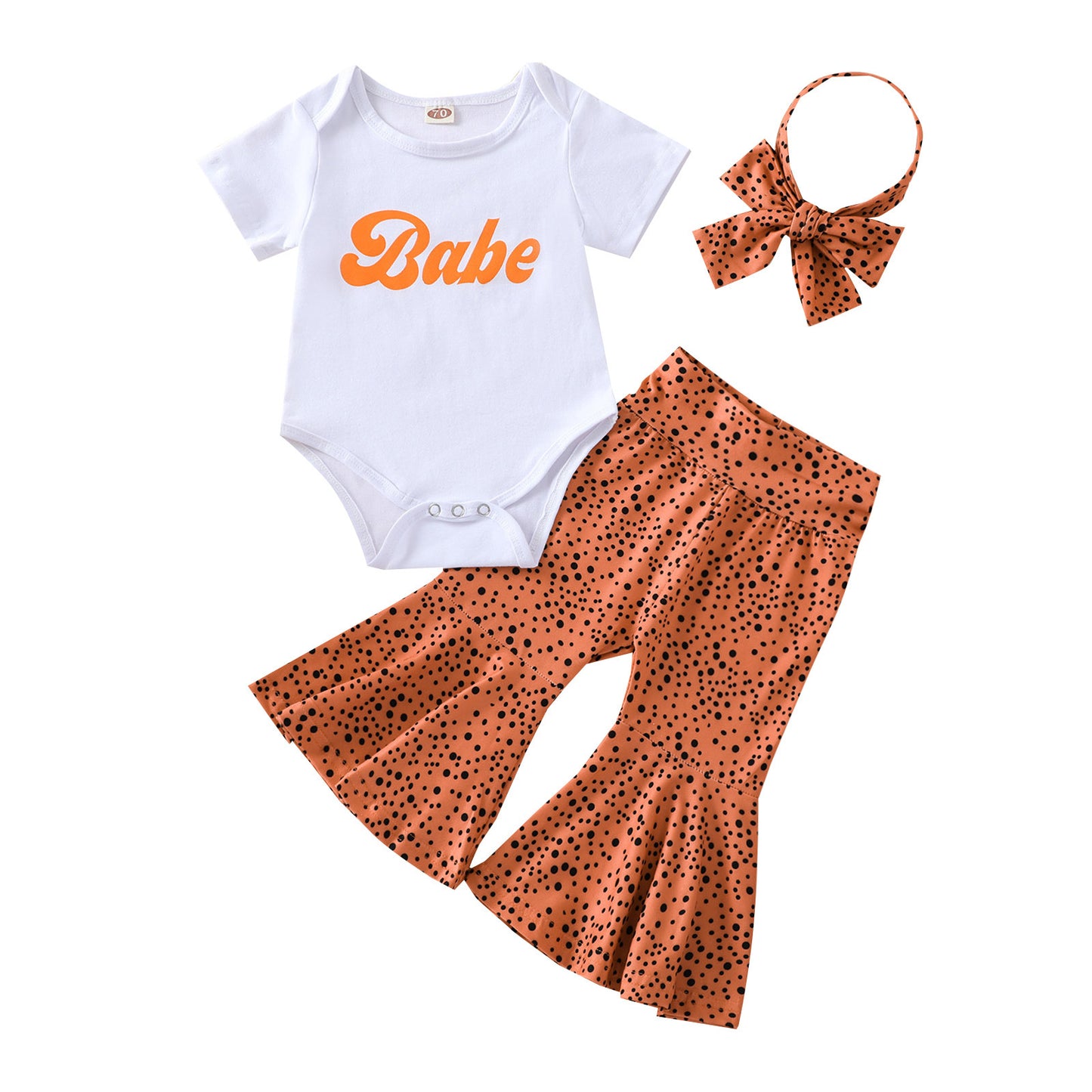 New Fashion Round Neck Letter Print Romper Flared Pants Set