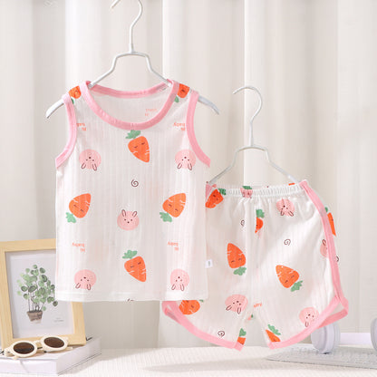 Children's Vest Suit Cotton Pajamas Baby Korean Style Sleeveless