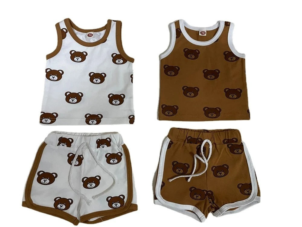 Baby Bear Printed Top Two-piece Pants Suit