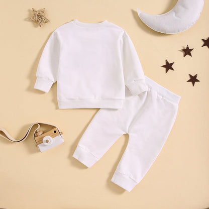 Solid Color Towel Embroidery Casual Long-sleeved Top And Trousers Two-piece Set