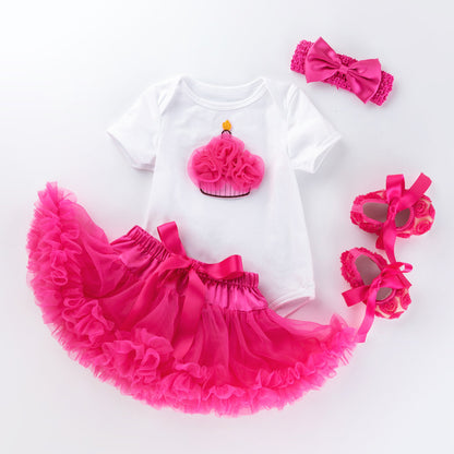 Cartoon romper solid color tutu skirt suit