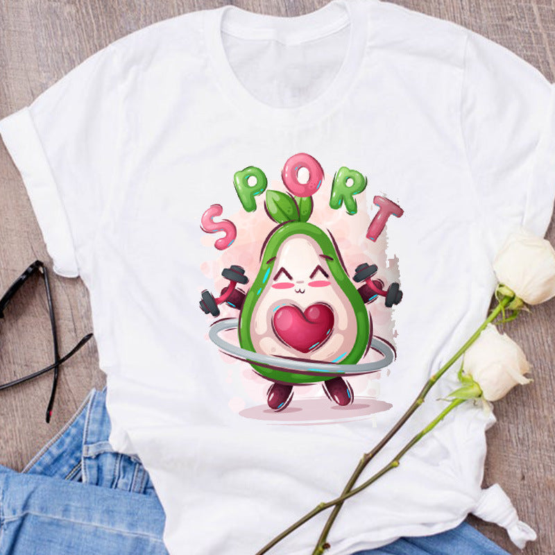 Avocado Creative Fashion Printing Men's And Women's Short-sleeved T-shirt Summer Loose