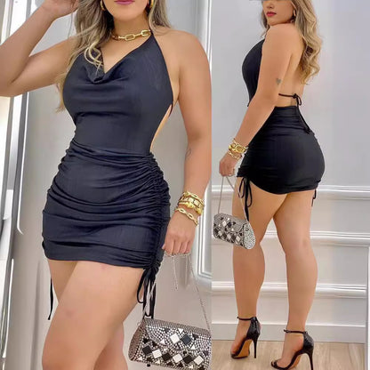 Swing Collar Pleating Mini Skirt