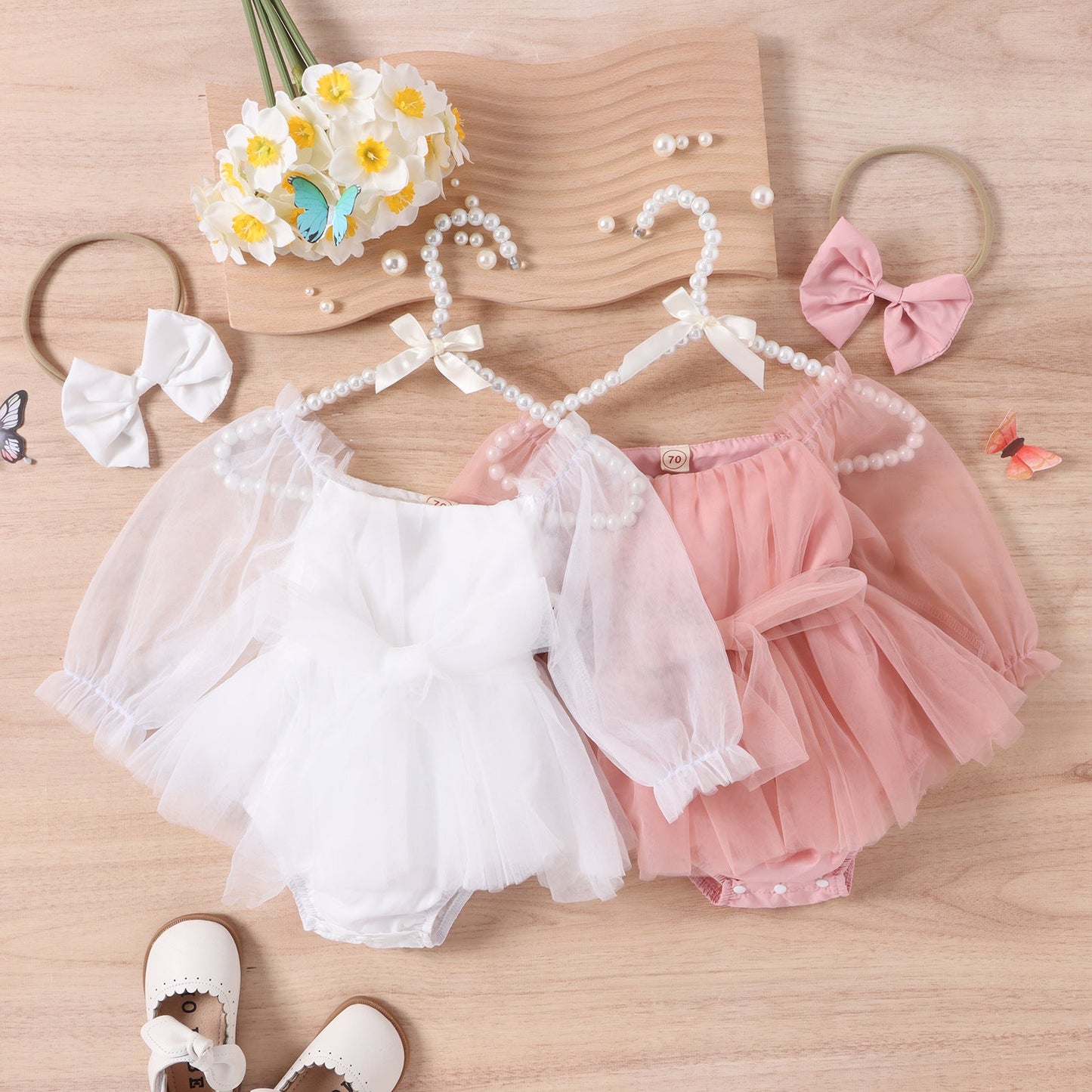 Baby Jumpsuit Long Sleeve Bowknot Skirt