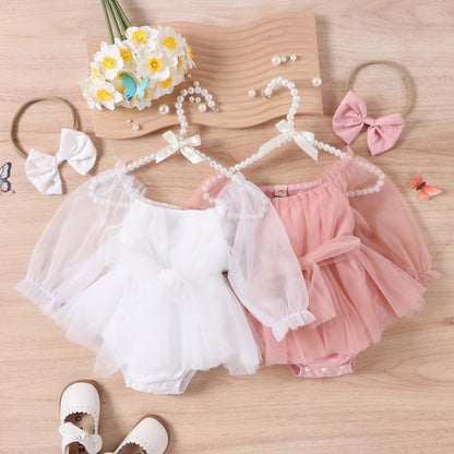 Baby Jumpsuit Long Sleeve Bowknot Skirt