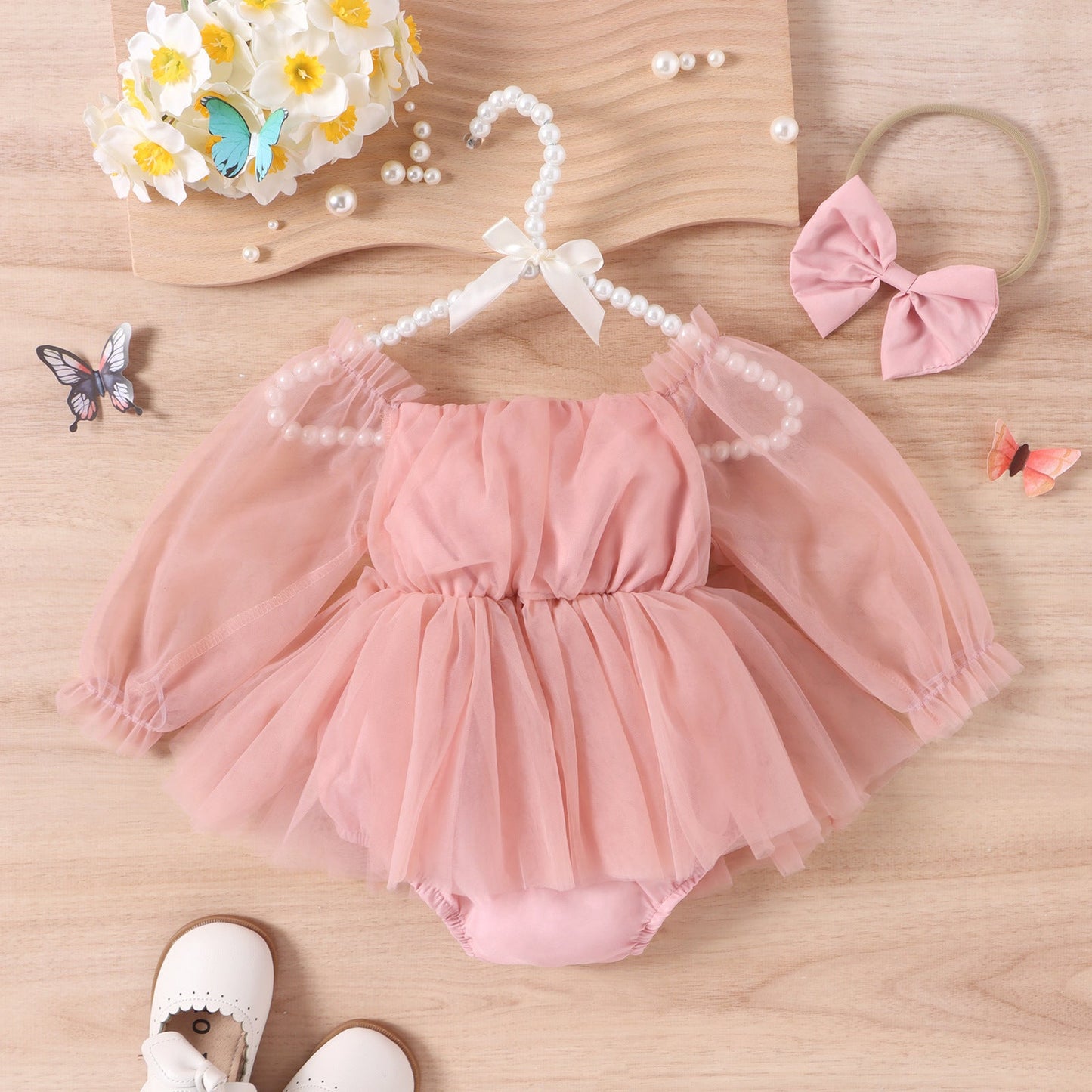 Baby Jumpsuit Long Sleeve Bowknot Skirt