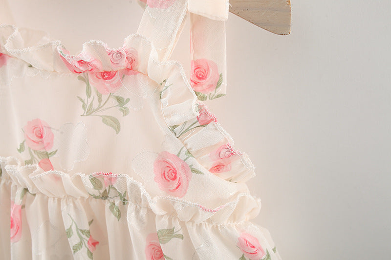 Printed Sleeveless Double-layer Cool Multi-layer Chiffon Princess Dress