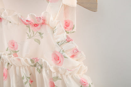 Printed Sleeveless Double-layer Cool Multi-layer Chiffon Princess Dress