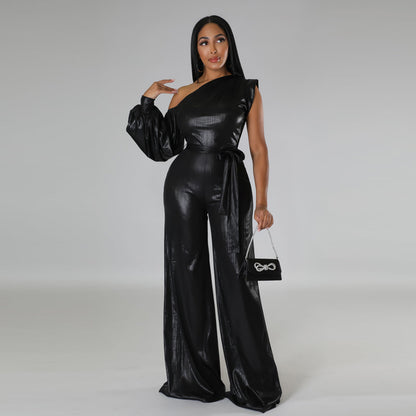 Autumn And Winter New Wide-leg Pants Sexy Solid Color Evening Dress Jumpsuit