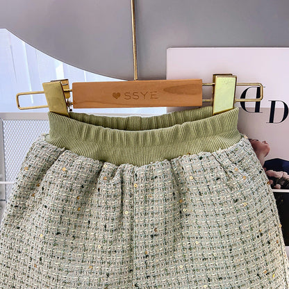 Winter New Girls' Fleece-lined Splicing Coat Shorts Two-piece Set