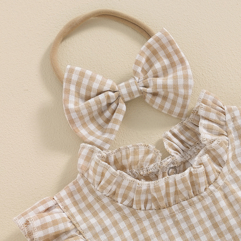 Lace Jumpsuit Girls' Sleeveless Baby Bodysuit Romper Headscarf