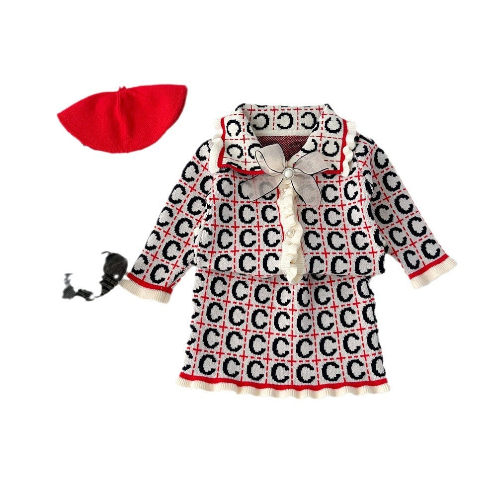 Kids' Sweater Suit Knitted Cardigan Two-piece Set