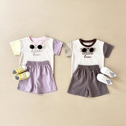 Girls' Stitching Casual Short-sleeved Two-piece Suit