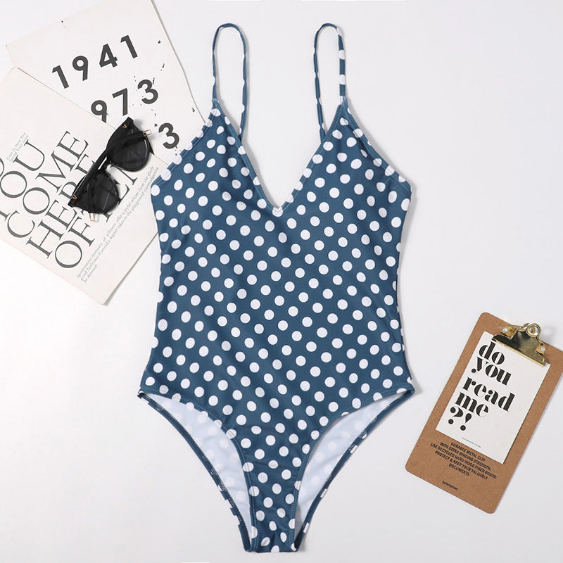 Retro Polka-dot Lace-up Waist One-piece Swimsuit Women