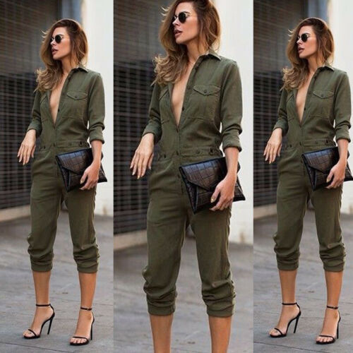 Solid color long sleeve shirt jumpsuit