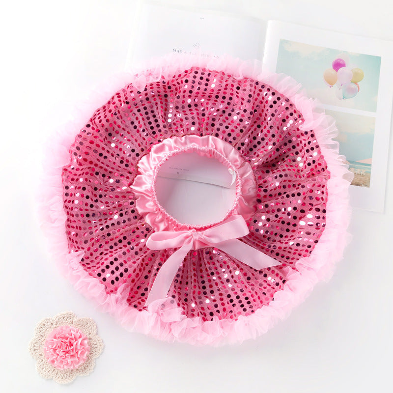Pink sequined tutu skirt short sleeve high quality cotton romper