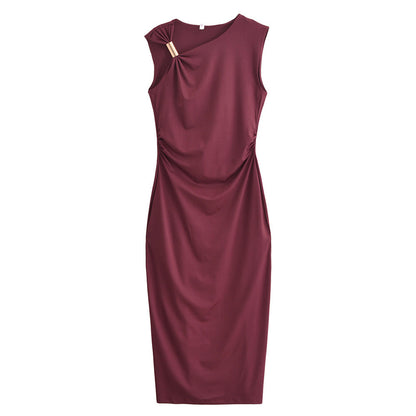 Women's High-grade Satin Sleeveless Pleated Dress