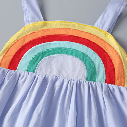 Girls Fashion Rainbow Print Princess Dress