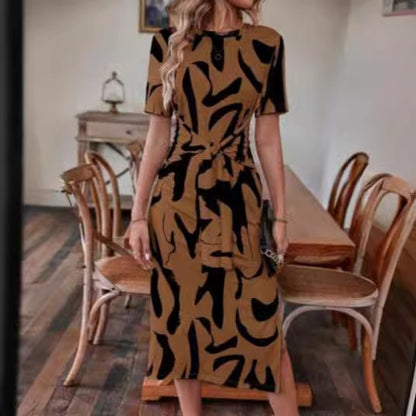 Elegant Women's Printed Short-sleeved Dress