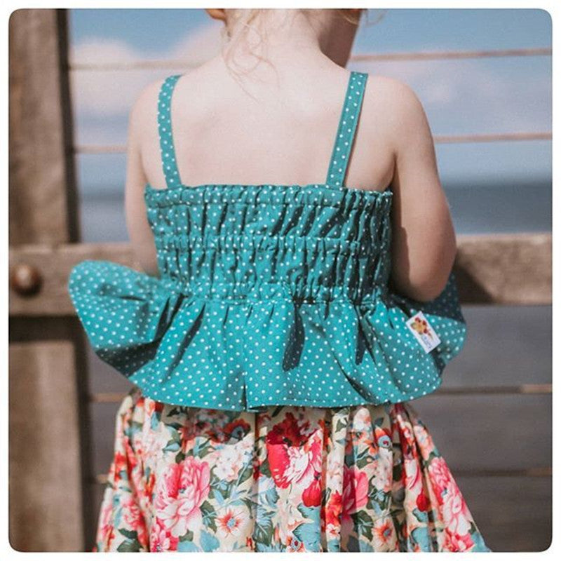 Two Piece Dress With Drawstring Top and Irregular Print