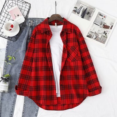 Autumn and winter new ladies plaid shirt
