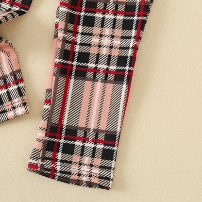 Girls Off Shoulder Top Plaid Trousers Suit