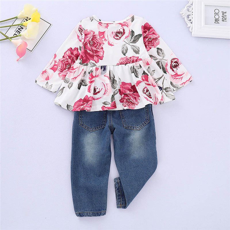 Children's rose top  denim suit