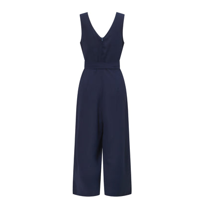 V-neck halter buttons with belt jumpsuit