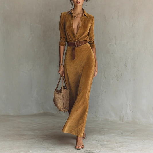 New Waist-tight Long Women's Dress With Belt