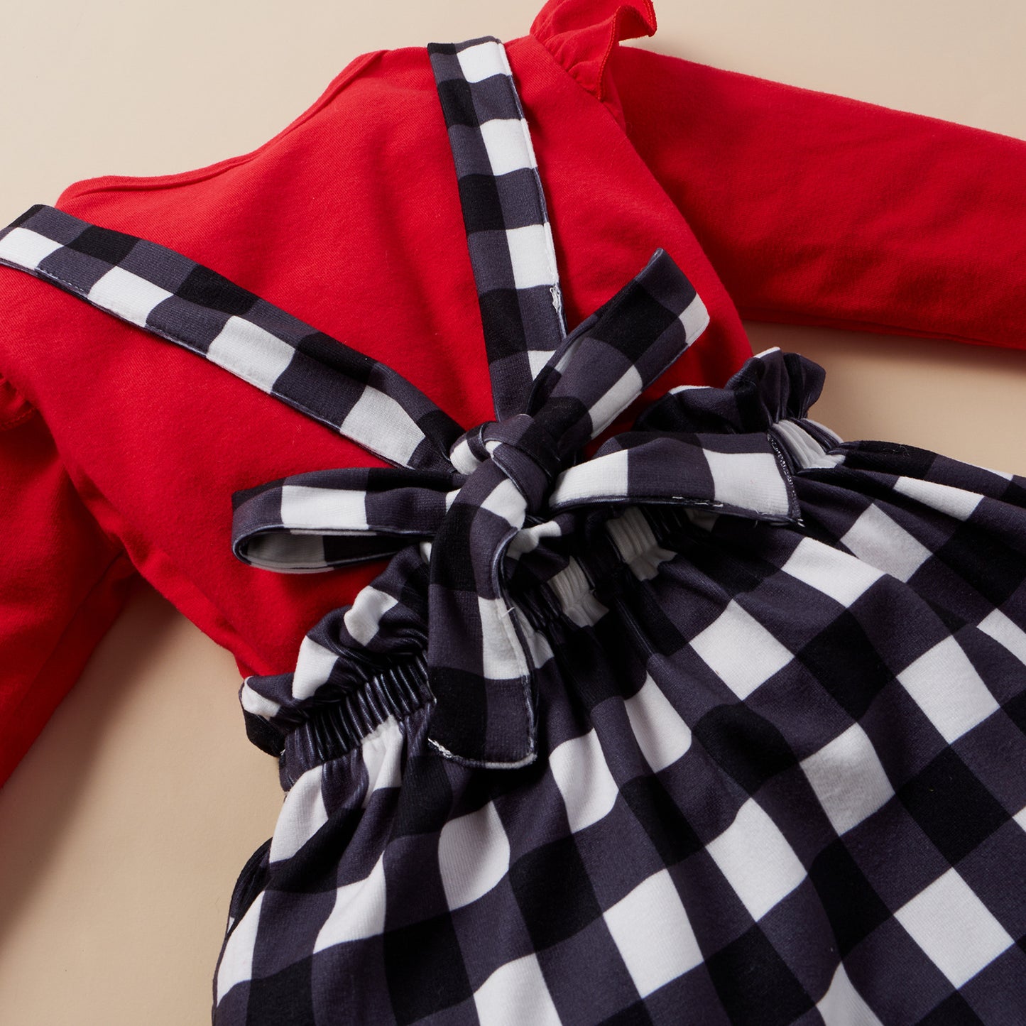 Girls' Long-sleeved Bow Suspender Skirt Suit