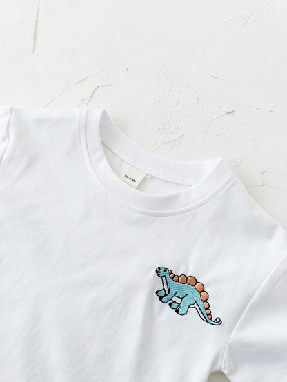 Children's Cartoon Dinosaur Embroidery Short Sleeved Set
